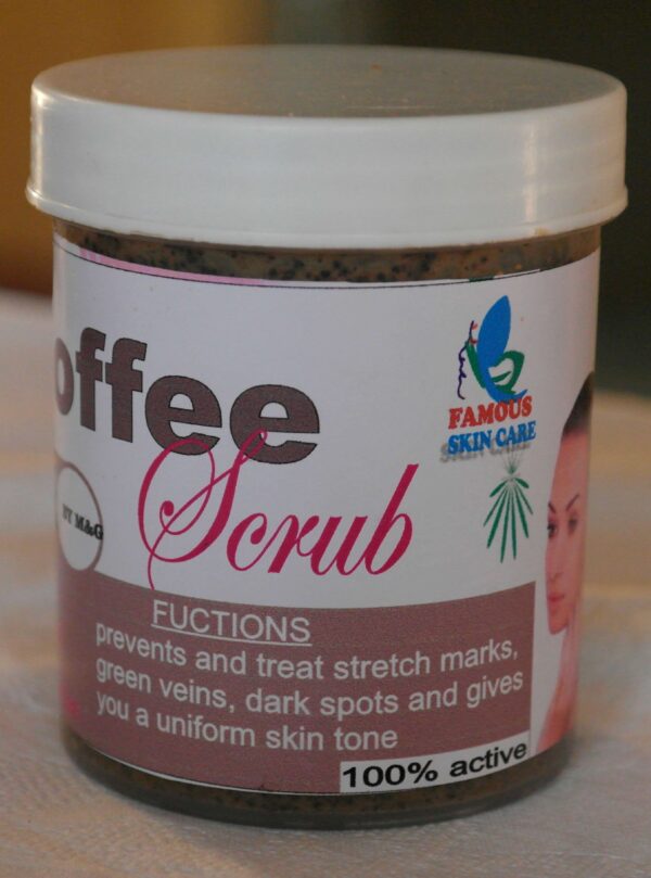 Coffee scrub This exfoliating scrub is design to help other products to work well on the skin helping the absorption into the skin leaving skin feeling fresh hydration and evening ski out with a shine