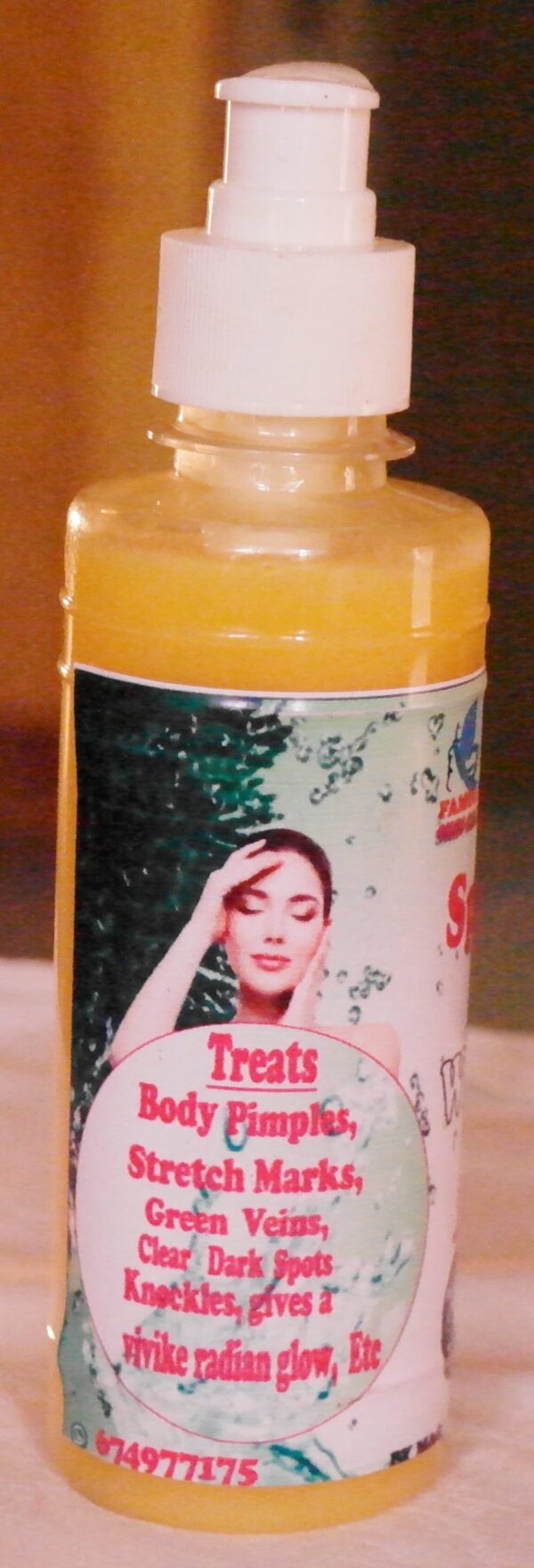 This beauty is design to give shine to the skin, repair, treat green vein, stretch marks, dark spots and even out body skin tone. Which gives a uniform complexion from head to toes without compromising skin complexion.